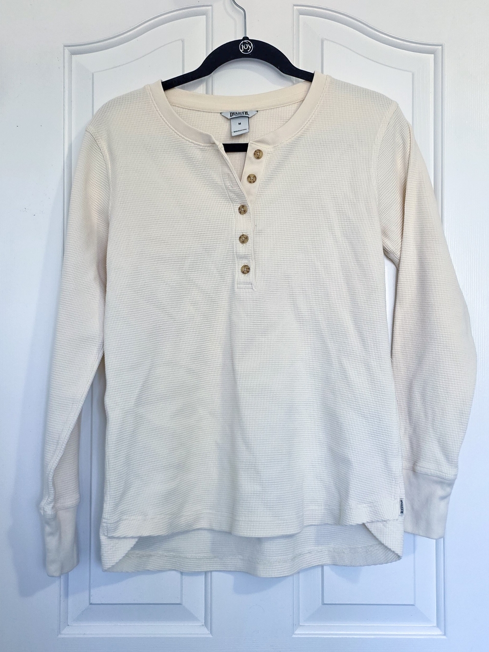 Duluth Trading Co Cream Waffle Henley Long Sleeve Top